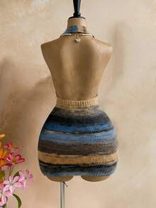 SaltGleam SaltGleam Women's Contrast Color Deep V Sexy Fashion Halter Knit Dress Golf Pastal Summer - Multicolor - View 2