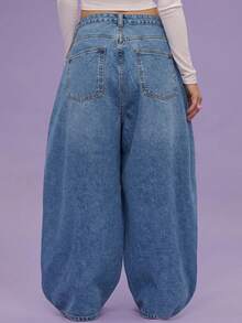 COUREZ 低腰宽松牛仔裤，浅蓝色水洗，街头休闲，Y2K风格，休闲音乐节风格，棉质牛仔布，复古棉质 - 淺藍色 - 查看 3