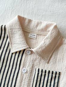 Baby Boy Decorated Patch Pocket Lapel Short Sleeve Cardigan And Shorts Set - Multicolor - View 3