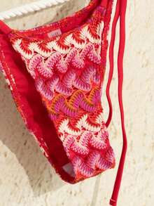 Swim Mod Bộ bikini hai mảnh kiểu dáng châu Âu và Mỹ mới về mùa hè dành cho nữ, kiểu dáng gợi cảm, tôn dáng vòng một nhỏ, chất liệu vải đỏ có họa tiết, đồ bơi tam giác thời trang thích hợp cho bãi biển, kỳ nghỉ, tuần trăng mật, du lịch. - Đỏ - Xem 6