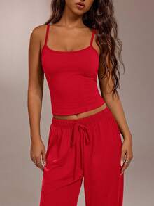 Avantive Women's Solid Color Camisole Top And Pants Casual Outfit,Summer Outfits For Women - Red - View 7