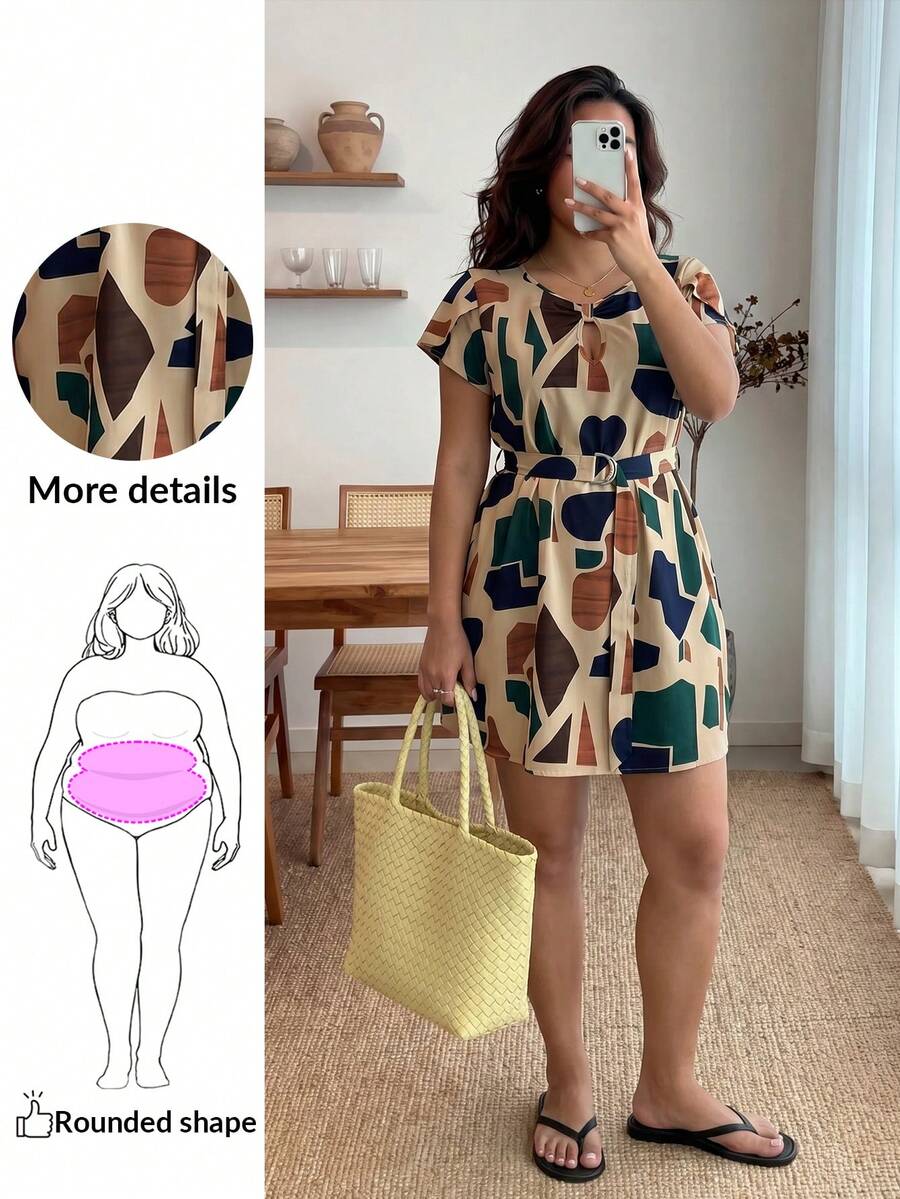 Đầm mùa hè thường ngày cổ tròn in hình học Boho cỡ lớn cho nữ