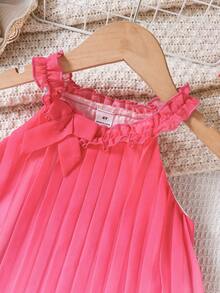 SHEIN Elladie kids Đầm không tay xếp ly màu hồng ombre cho bé gái, có nơ trang trí, thích hợp cho kỳ nghỉ, dạo phố, mặc hàng ngày và tạo nên vẻ ngoài thời trang, thanh lịch. - Hồng - Xem 7