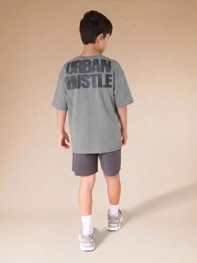 Ensemble coordonné deux pièces pour garçons pré-adolescents, t-shirt oversize avec short assorti, streetwear décontracté pour l'été