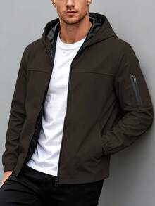 Manfinity Homme Men's Jacket & Coat Hooded Zip-Up Cardigan - Coffee Brown - View 3