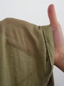 Solflare 大码女式夏季休闲度假日常通勤纯色不对称领蝙蝠袖宽松半透明T恤 - 軍綠色 - 查看 8