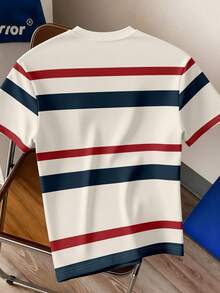 Manfinity RSRT 男士休闲度假通勤骑行条纹印花宽松短袖T恤，夏季 - 彩色 - 查看 2