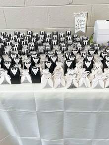 100pcs/200pcs Kotak Permen Souvenir Pernikahan, Wadah Berbentuk Gaun Tuxedo dengan Pita Satin untuk Hadiah Pesta Bridal Shower - satu ukuran cocok untuk semua - View 7