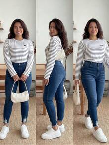 Enliva 大碼破洞毛邊緊身牛仔褲 - 藍色 - 查看 4