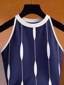 GlowEve Áo tank top nữ kiểu Pháp thanh lịch, cổ yếm, in sọc, phong cách retro. - Nhiều màu - Xem 4