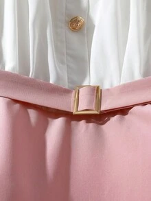 GlowEve CURVE Plus Size Women's Square Neck Ruffle Trim Puff Sleeve Cinched Waist Colorblock Chiffon Splice Blush Pink Summer Elegant Formal Tea Party A-Line Long Dress - Pink - View 7
