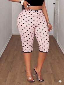 Maweii Plus Size Summer Casual Polka Dot Print Leggings - Pink - View 3