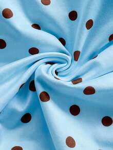 SHEIN WYWH Women's Polka Dot Pleated Asymmetric Shoulder Casual Versatile Daily Wear Top - Baby Blue - View 4