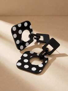 Swim Chiccia 一对时尚优雅夸张波尔卡圆点几何耳环 - 黑與白 - 查看 6