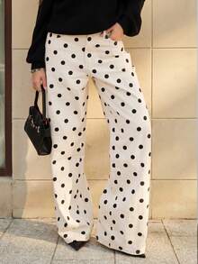 Jeans de pierna recta con estampado de lunares - Beis - Ver 1