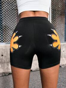 GARFIELD | SHEIN Women's Elastic Waist Casual Shorts, - Black - View 3