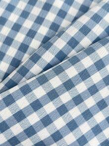 Elamini Đầm ngắn tay nữ kẻ caro xanh trắng, cổ áo cài cúc tương phản, xẻ tà bên hông, thắt eo, thích hợp cho mùa thu/đông, thời trang, đa năng, phong cách tối giản cổ điển, phù hợp cho công sở, giáo viên, trang phục hàng ngày thanh lịch, hẹn hò. - Màu xanh lam - Xem 6