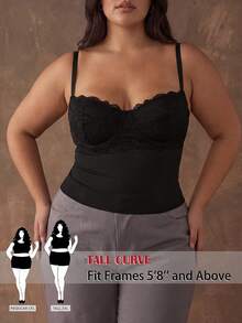 SHEIN Tall CURVE كامي من الدانتيل والشبك بلون أنيق للمقاسات الكبيرة للصيف - الأسود - مشاهدة 2