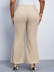 SHEIN PETITE CURVE Pantalones de pierna acampanada de cintura alta de unicolor para mujer de talla grande, versátiles para uso diario y trabajo - Albaricoque - Ver 2
