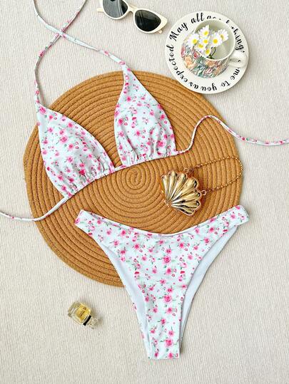Bonvoyette 2件套新款碎花吊带性感比基尼泳衣（女款）