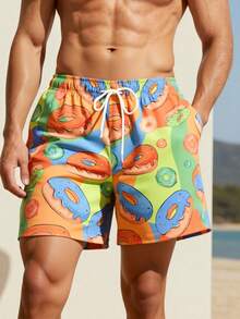 Surfspeed Summer Men's Colorful Donut Print Beach Shorts Holiday / Vacation / Beach / Hawaii / Tropical / Swim /  Bathing - Green - View 3