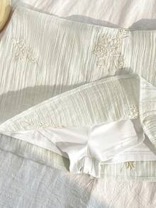 Elamini Váy ngắn dệt kim cạp thấp thêu dành cho nữ - Màu be - Xem 3