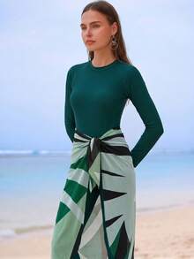 Swim Shayni Conjunto de burkini de una pieza de manga larga para mujer, para la playa - Verde - Ver 6