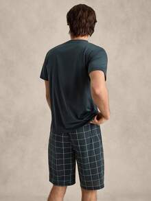 EverLounge Men Letter Graphic Tee & Plaid Shorts PJ Set / Pajama Set - Dark Green - View 2