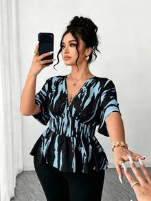 SHEIN Elenzya Áo thun nữ cỡ lớn cổ chữ V tay raglan, kiểu dáng thường ngày, phù hợp cho đi chơi, dự tiệc và đi làm. - Nhiều màu - Xem 5