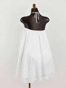 SaltGleam SaltGleam Vestido corto de mujer con volantes de gasa y sin mangas - Blanco - Ver 2