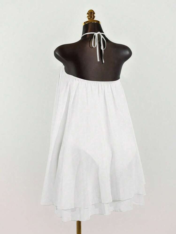 SaltGleam SaltGleam Women's Chiffon Layered Ruffle Sleeveless Mini Dress - White - View 2