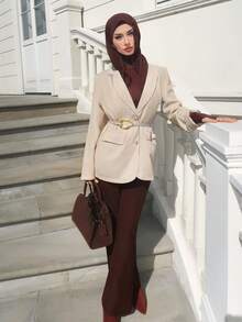 Mulvari Thắt lưng kim loại thanh lịch dành cho áo khoác vest nữ. - Màu Khaki - Xem 5