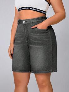 SHEIN Essnce 大码女式休闲牛仔短裤 - 灰色 - 查看 4