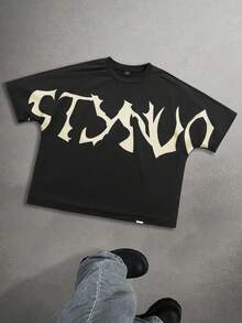 STYNVO 男士字母印花休闲百搭日常穿着T恤 - 黑色 - 查看 6