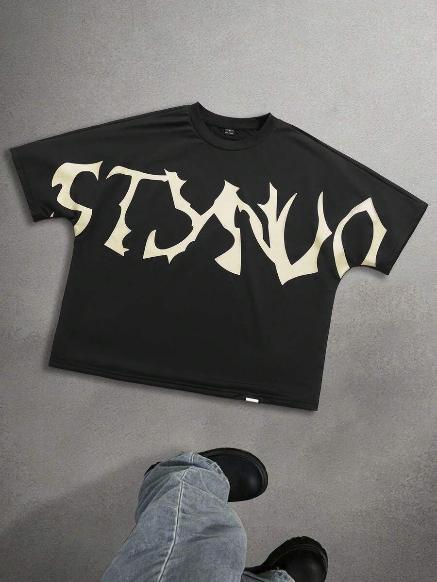 STYNVO Herr-T-shirt med bokstavstryck, avslappnad och mångsidig vardagsmodell - Svart - Visa 1