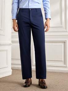 Officeau Men's Spring And Autumn Casual Suit Set, Includes Jacket And Pants - Navy Blue - View 7
