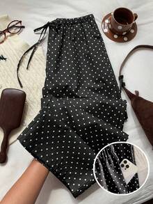 Comfortcana Plus Size Women Polka Dot Casual Versatile Daily Wear Pants - Black - View 1