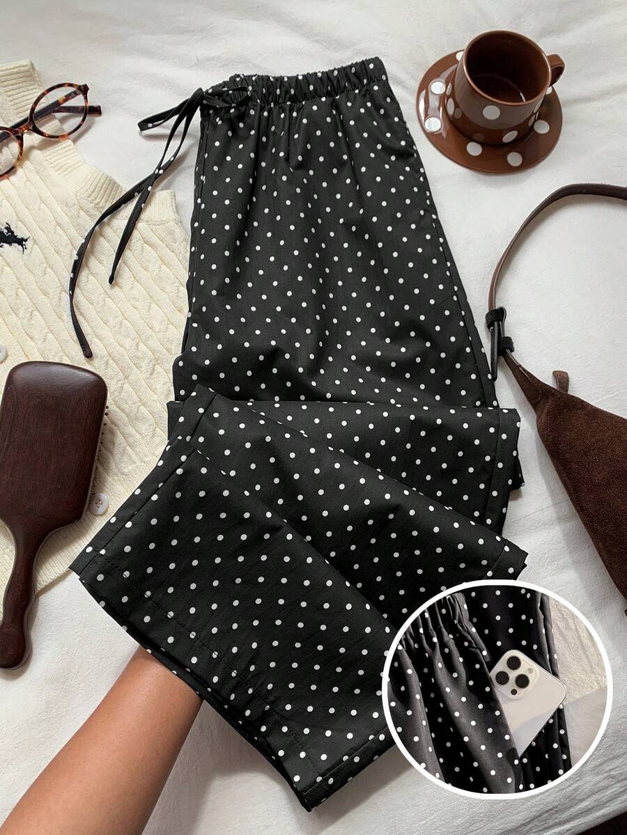 Comfortcana Plus Size Women Polka Dot Casual Versatile Daily Wear Pants - Black - View 1