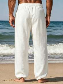VIVINTIMO Pantalones casuales versátiles de uso diario con cintura con cordón y bolsillos para hombres - Blanco - Ver 2