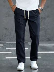 Manfinity Homme Men's Drawstring Waist Pockets Casual Versatile Daily Wear Pants - Navy Blue - View 5