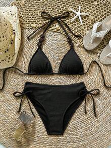 Soleia Bộ đồ bơi màu trơn dành cho nữ, thích hợp cho kỳ nghỉ và đi biển mùa hè, bikini. - màu đen - Xem 1