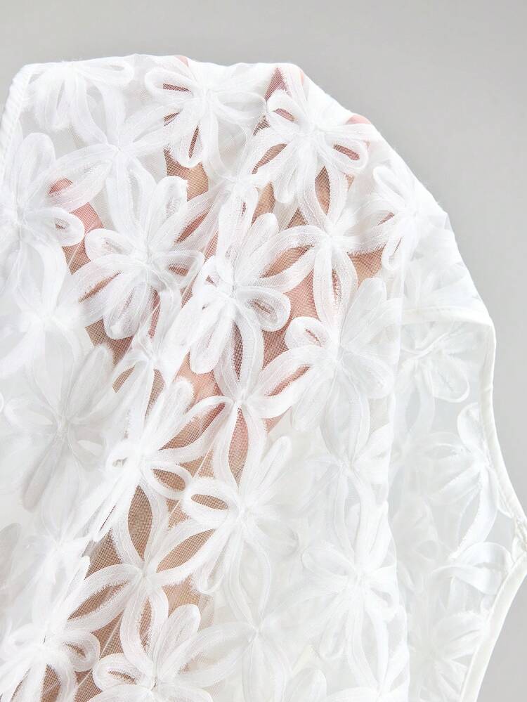 Women's Fashionable 3D Floral Mesh Shawl Top, Summer All-Season Versatile Modern Urban Fashion Business Casual Women's Wear Office Attire Understated Old-Money Style, Elegant And Sophisticated, High-Quality Commuter And Airport Clothes Bohemian Style Vacation Outfits Seaside Women's Clothing, Country Music Concert Style, Western Style Clothing, Nomadic Casual Fashion Boho High-End, Elegant, Old-Fashioned Cruise Attire For Wedding Guests