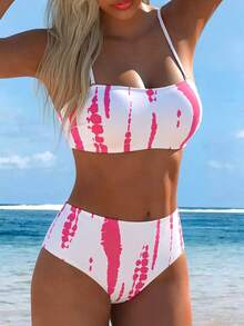 Swim Lushoire 2pcs/Set Women's Zebra Print Bandeau Bikini Set, Summer - Multicolor - View 4
