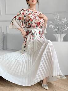 Feyla Petite 女士印花喇叭袖褶裥下摆优雅连衣裙 - 彩色 - 查看 7