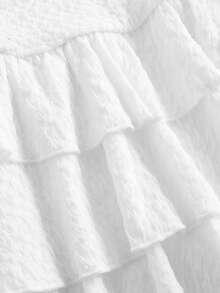 SHEIN Teen Girl White Summer Elegant Matching Family Vacation Outfit, Solid Color Ruched Ruffle Hem Tube Dress For Birthday Graduation Holiday - White - View 5