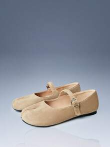 CUCCOO GRLICON Zapatos planos de moda para mujer con punta cuadrada, zapatos cómodos de estilo vacacional para fiestas y eventos, nuevos zapatos de tacón plano con hebilla y punta dividida, cómodos para la primavera y el otoño - Albaricoque - Ver 2