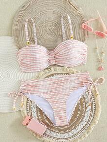 Swim Lushoire Bộ đồ bơi nữ mới với chất liệu đặc biệt, điểm nhấn là hạt cườm kim loại. - Màu Hồng baby - Xem 2