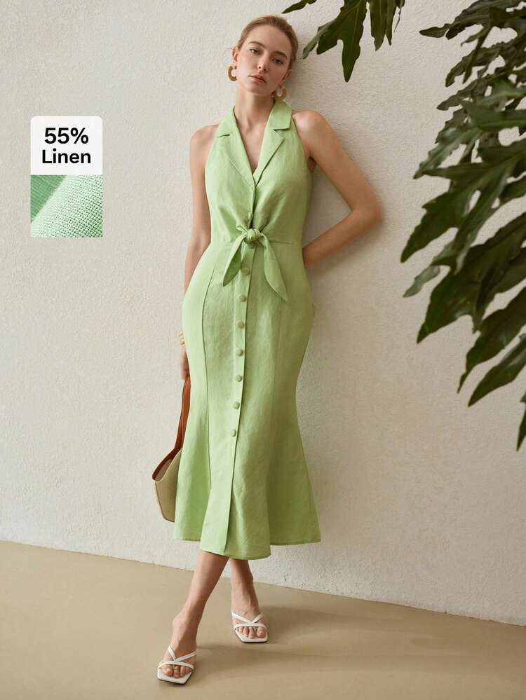 LINEN KNOT FRONT DRESS
