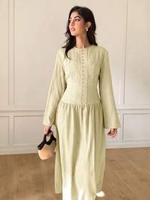 Solavon Women's Solid Color Pleated Casual Party & Travel Dress - Apricot - View 6