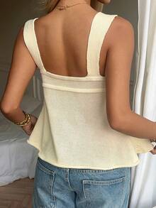 SHEIN CovetEZ Áo dệt kim nữ đa năng, kiểu dáng khoét lỗ, xếp ly, thắt nơ phía trước, thích hợp cho kỳ nghỉ. - Màu vàng - Xem 6